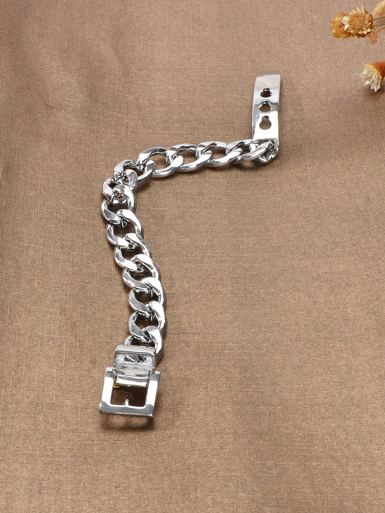 Punk Goth Hip Hop Style Silver Stainless Steel Thick Belt Shape Bracelet Gift-4