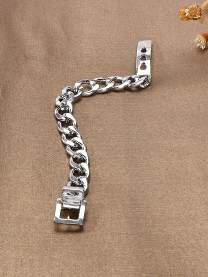Punk Goth Hip Hop Style Silver Stainless Steel Thick Belt Shape Bracelet Gift-4