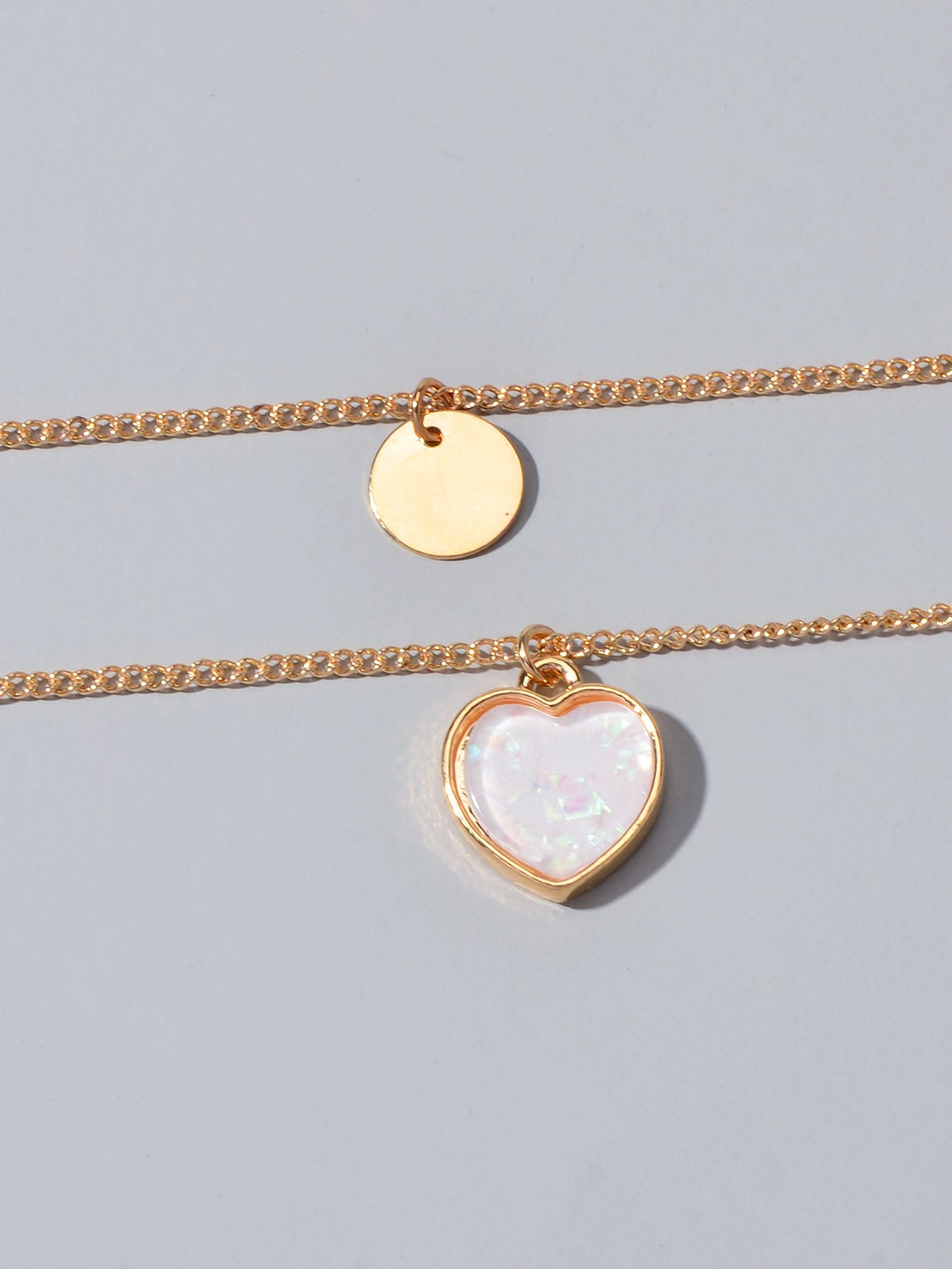 2 pcs Multiple Gold Silver Chain Round Heart Charm Women Necklace Female Jewelry-4