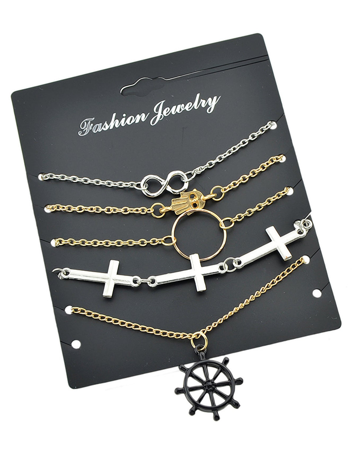 5pcs Nautical Silver Gold Chain Hand Infinity Cross Rudder Charm Bracelets set-4