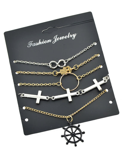 5pcs Nautical Silver Gold Chain Hand Infinity Cross Rudder Charm Bracelets set-4