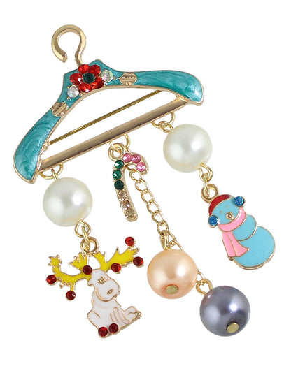 Christmas Pearl Snowman Candy Cane Colorful Coat Hanger Reindeer Brooch Deer Pin-4