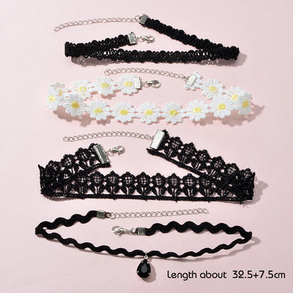 4 pcs Gothic White Black Flower Tattoo Choker Necklace Retro Punk 90s Collar-1