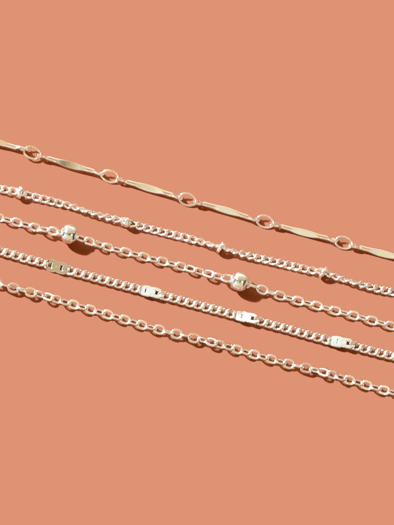 5 pcs Layered Multiple Silver Chain Stackable Anklets Beach Foot Jewellery-4