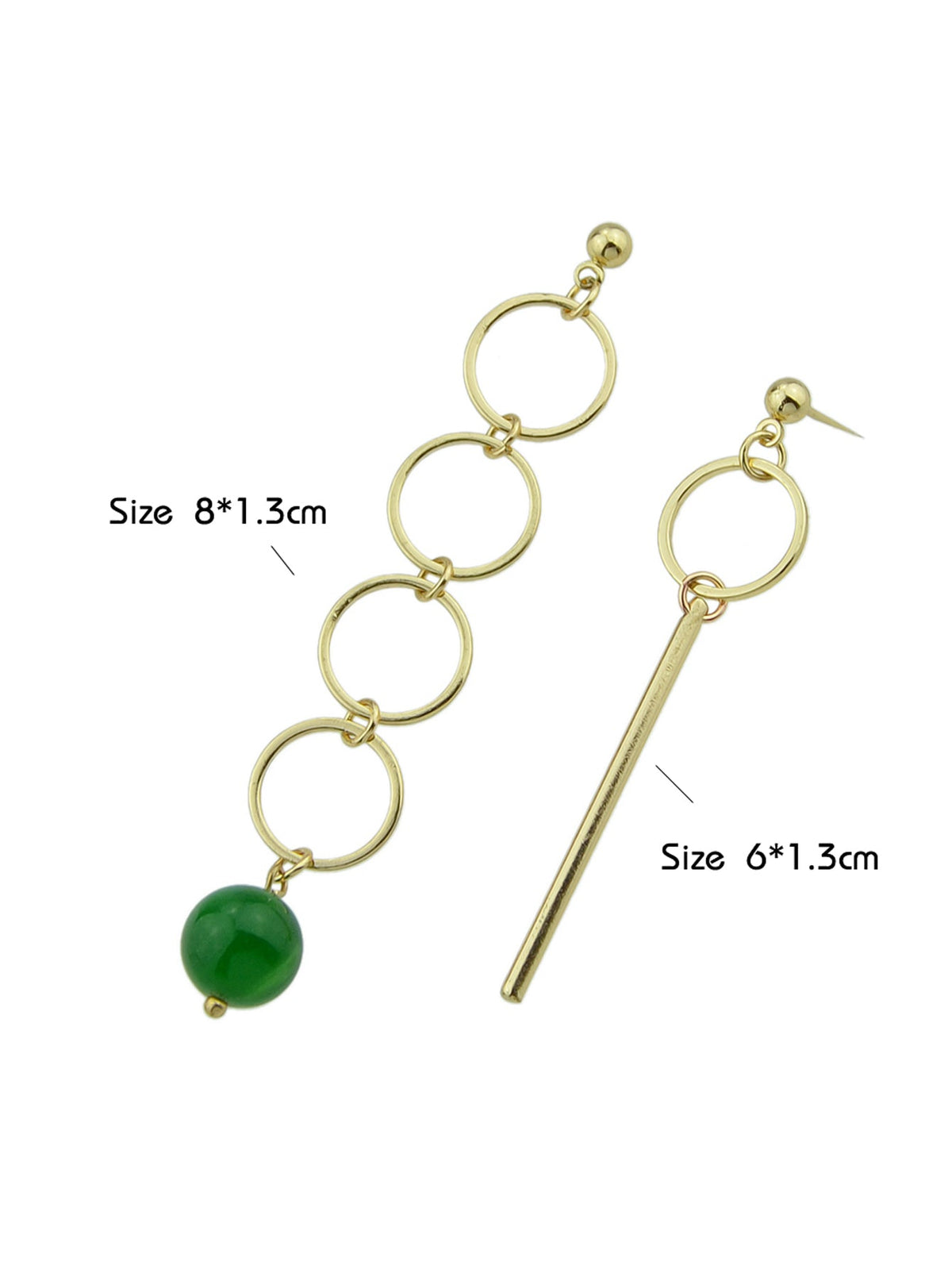 Women Party Decoration Circle Green Bead Round Strip Asymmetric Drop Earrings-4
