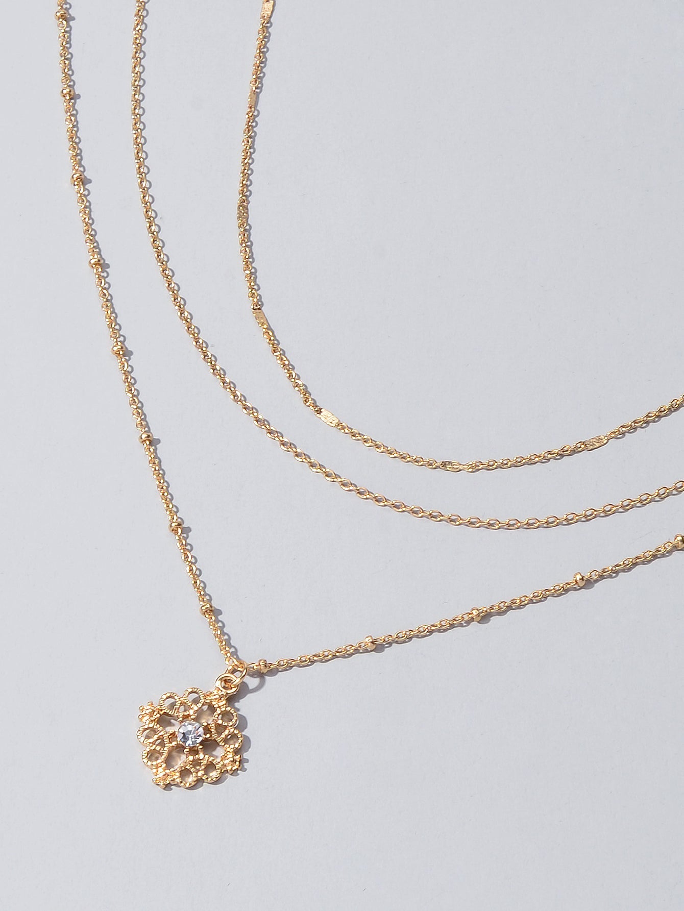 3pcs Female Jewelry Beautiful Multiple Gold Chain Flower Pendant Trendy Necklace-4