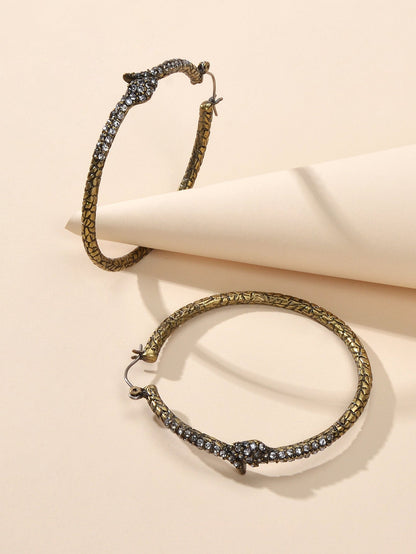 Punk Vintage Rhinestone Antique Gold Snake Big Hoop Earrings Hip Hop Jewellery-4