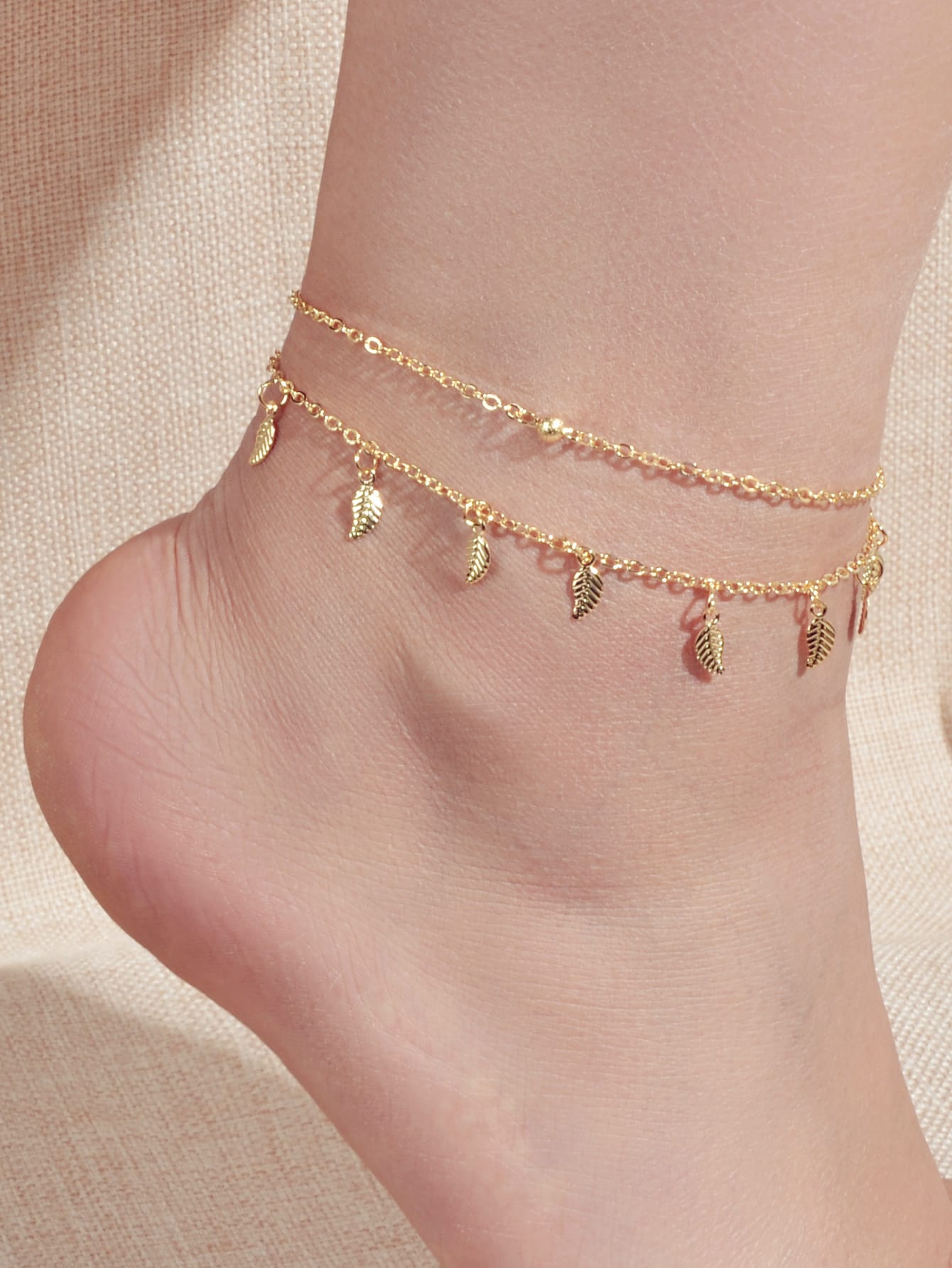Double layer Chain Leaf Anklet Boho Chic Bracelet Holiday Foot Beach Jewellery-4