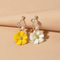 Ladies Jewellery Rhinestone Pearl Yellow Green Flower Asymmetric Dangle Earrings-0