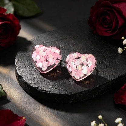 Cute Sequin Fill Heart Resin Stud Earrings Sweet Dating Party Accessories Birthday Valentine's Day Gift Jewelry-2