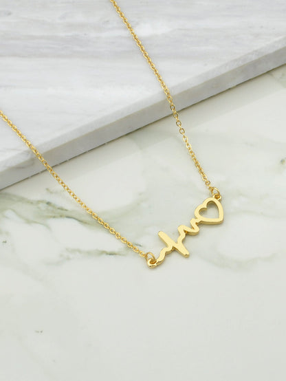 Minimalist Jewelry Gold Silver Chain Heartbeat Pendant Necklace Party Decoration-4