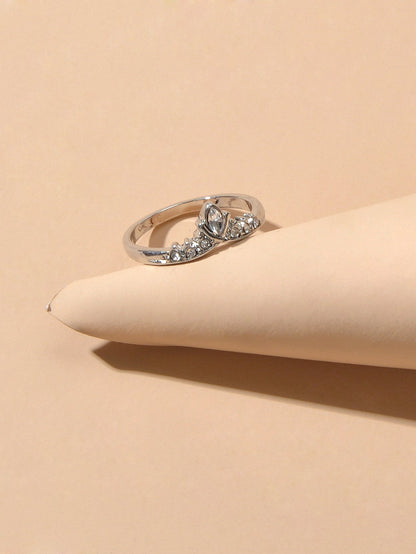Luxurious Rhinestone Silver Crown Shape Finger Ring Anniversary Wedding Jewelry-4