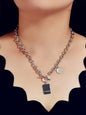 Punk Rock Love Letter Round Square Pendant Chunky Necklace Lover Hip-Hop Jewelry-0