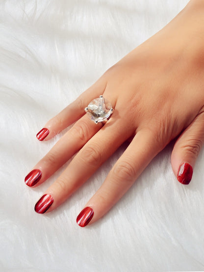 Perfect Engagement Gift Big Transparent Simulated Crystal Finger Ring Women Band-4