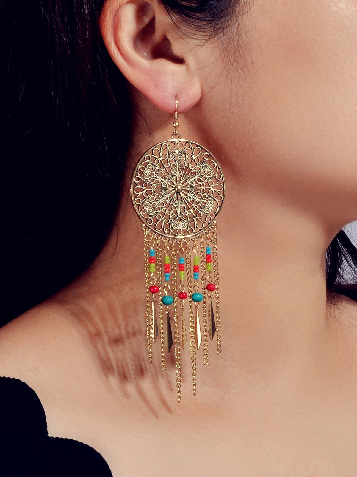 Antique Ethnic Jewellery Multicolour Seed Beads Tassel Dangle Bohemian Earrings-4