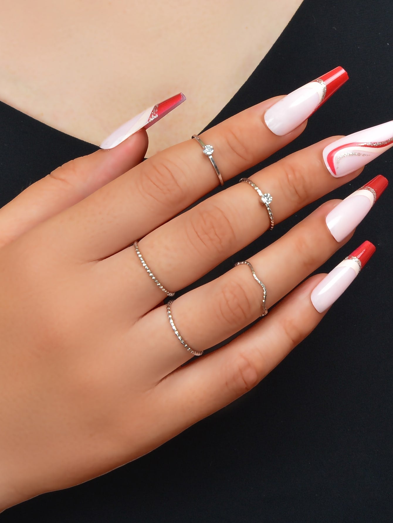 Silver Chain Anklet and Multiple Rings Set - Stylish Accessories Combo Jewellery-4