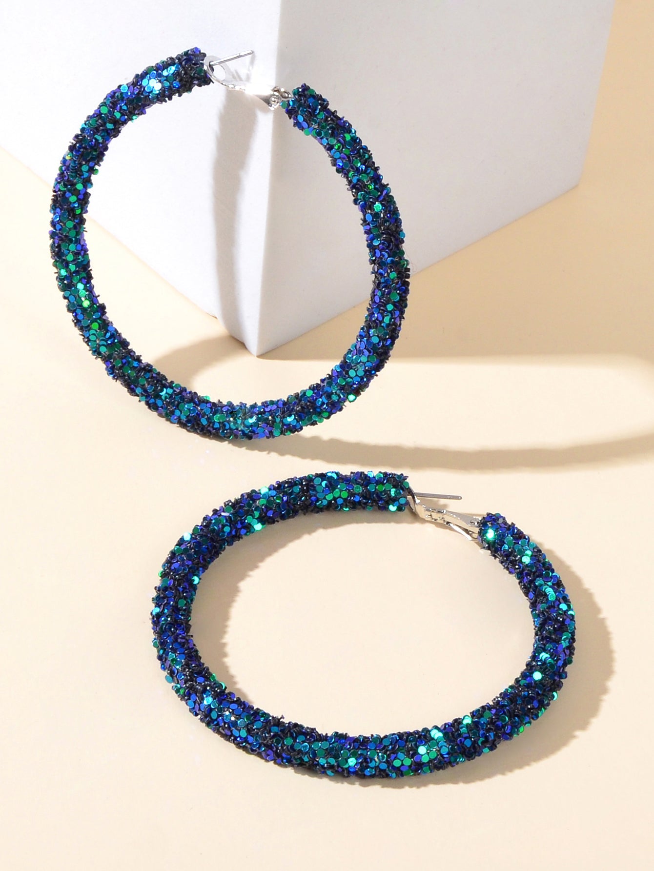 Shining Female Paillettes Green Blue Big Hoop Earrings Girls Party Decoration-4