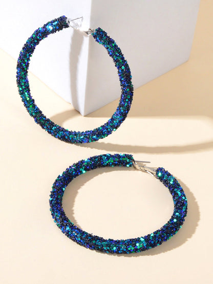 Shining Female Paillettes Green Blue Big Hoop Earrings Girls Party Decoration-4