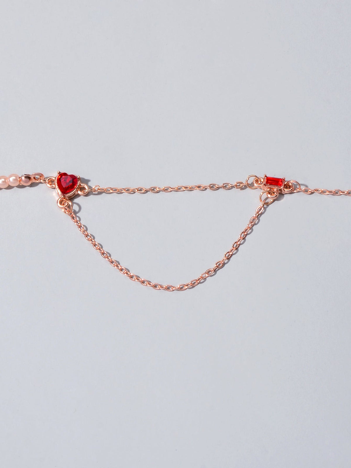 Perfect Engagement Gift Rosegold Chain Pearl Heart Sqaure Red Crystal Necklace-4