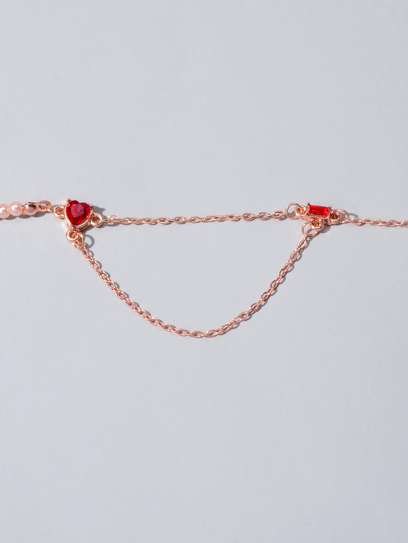 Perfect Engagement Gift Rosegold Chain Pearl Heart Sqaure Red Crystal Necklace-4