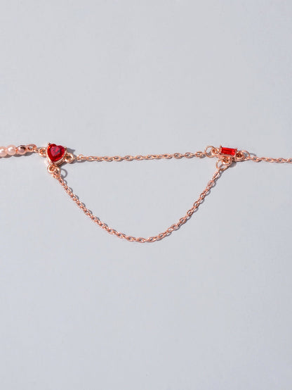 Perfect Engagement Gift Rosegold Chain Pearl Heart Sqaure Red Crystal Necklace-4