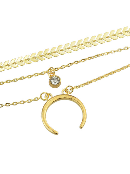 Boho Chic Jewelry Multi-layer Gold Silver Chain Rhinestone Horns Charm Necklace-4