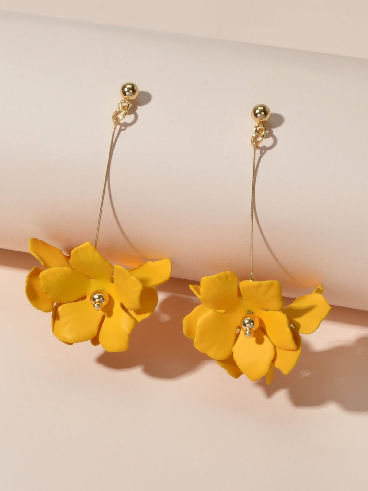 Female Jewelry Trendy Pink Yellow Flower Drop Dangle Pendant Earrings for Women-4