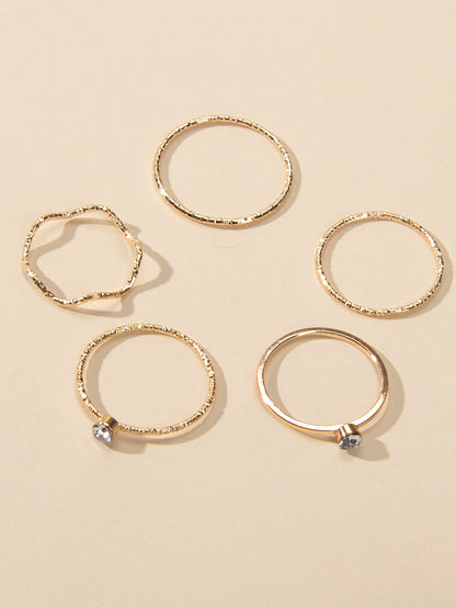 Multi-layer Gold Chain Love Heart Charm Anklet Knuckle Curved Multiple Rings set-3