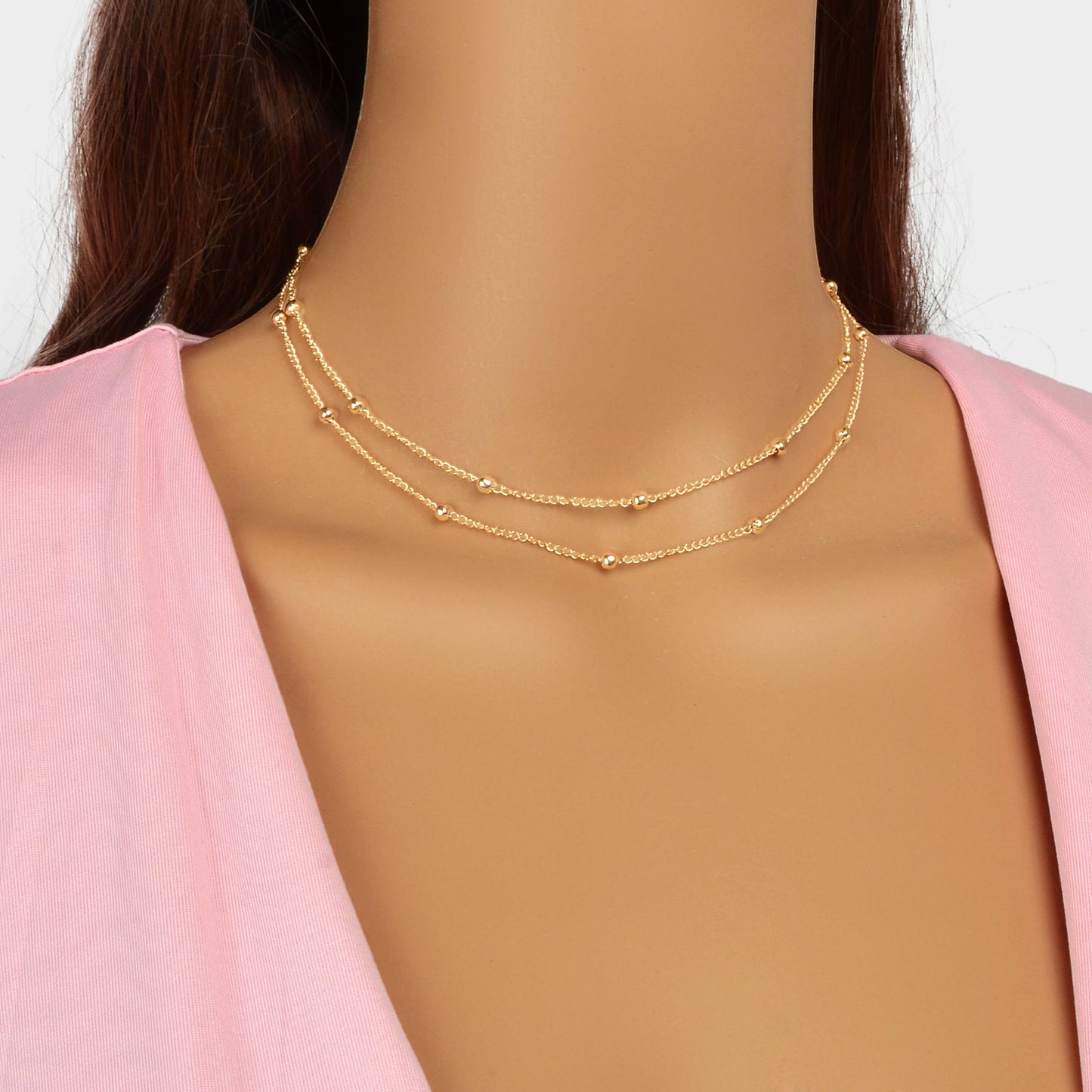 5pcs Gold Beads Chain Layered Necklaces Simple Short Chokers Delicate Jewellery-4