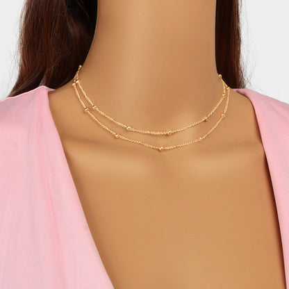 5pcs Gold Beads Chain Layered Necklaces Simple Short Chokers Delicate Jewellery-4
