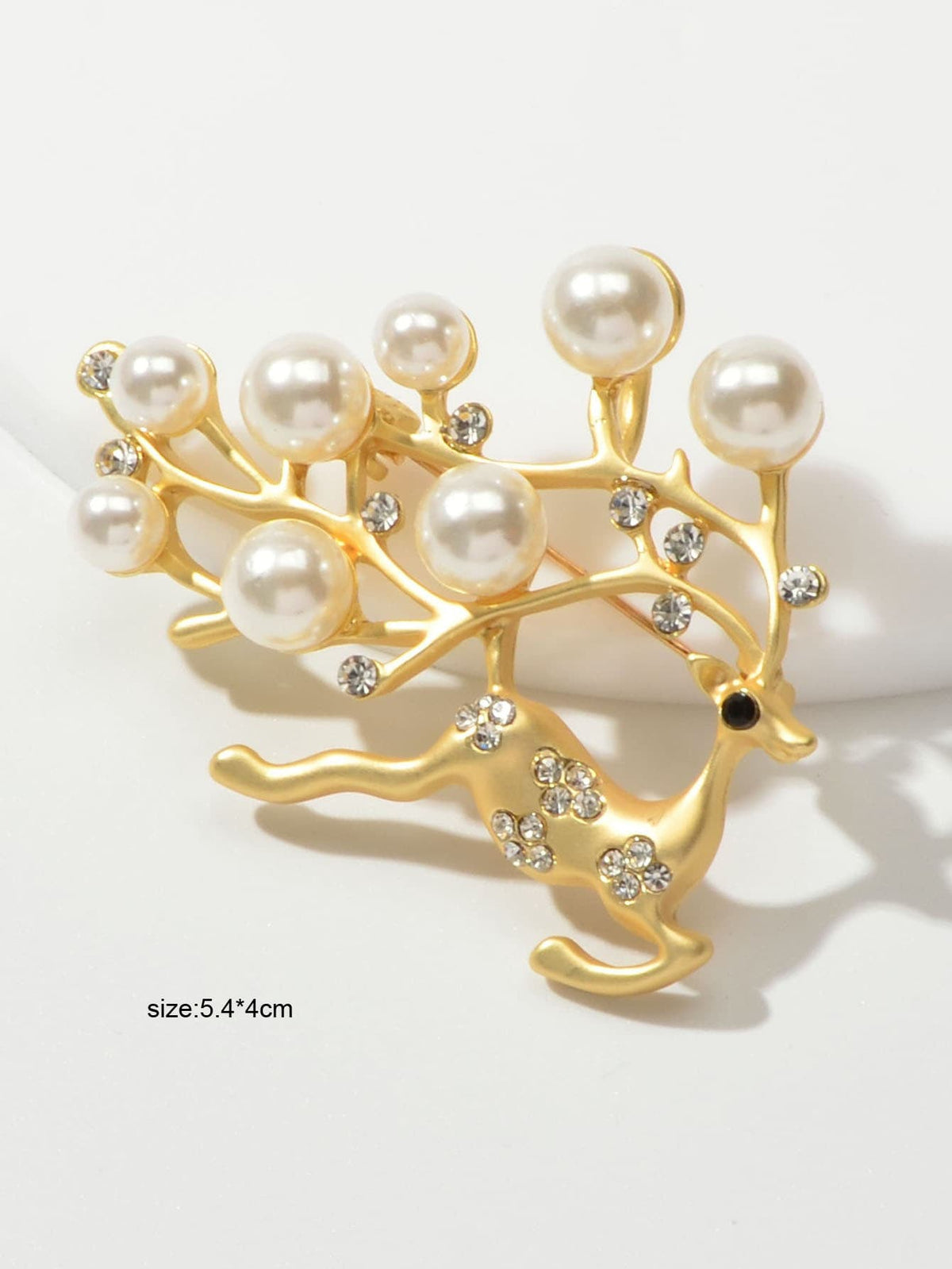 Christmas Pearl Rhinestone Gold Reindeer Brooch Deer Lapel Pin Dress Accessories-4