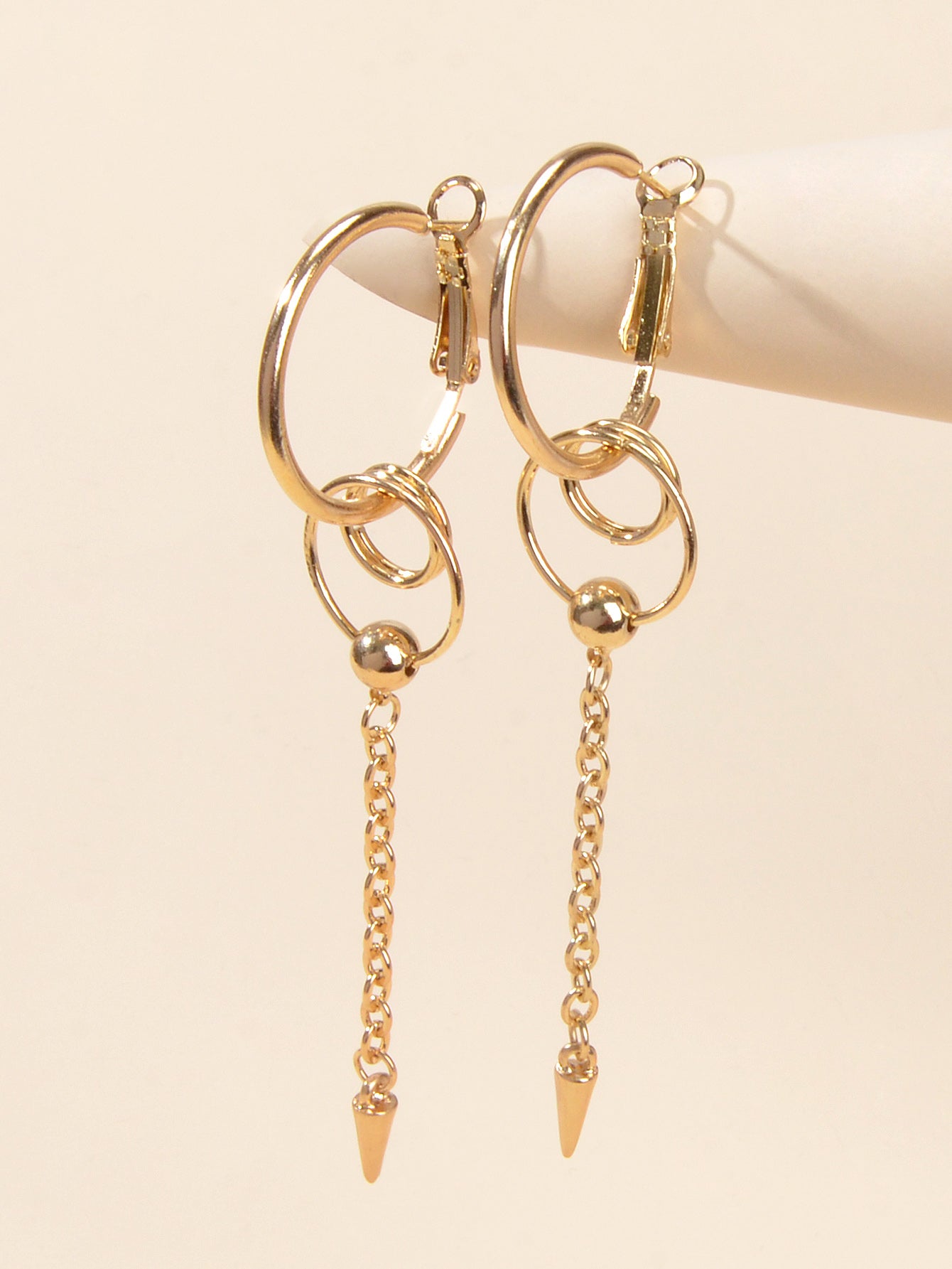 Punk Cool Cone Decor Drop Tassel Chain Hoop Spike Circle Huggie Rivet Earrings-0