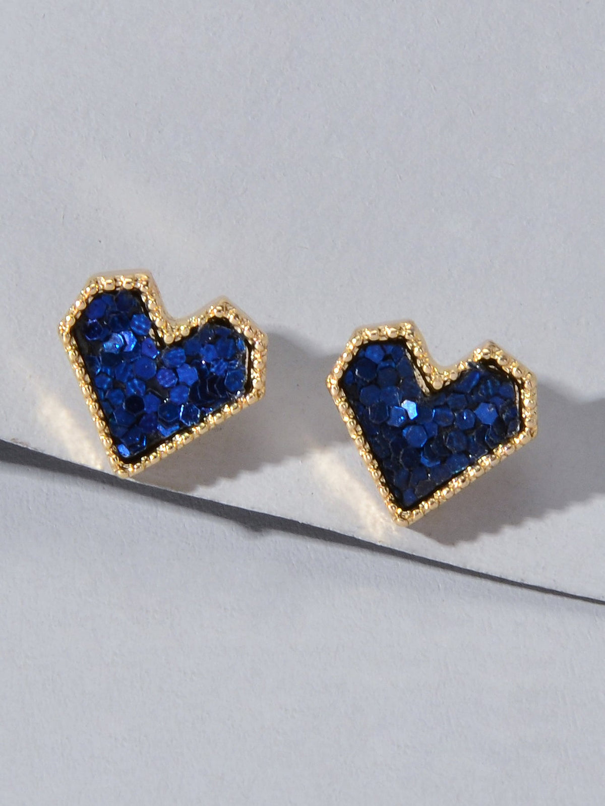 Cute Funny Blue Pink Shining Sequins Heart Stud Classics Wedding Party Earrings-4