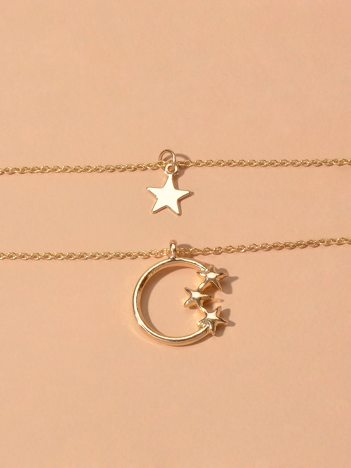 Awesome Jewelry Double layer Chain Star Circle Pendant Necklace Engagement Gift-4