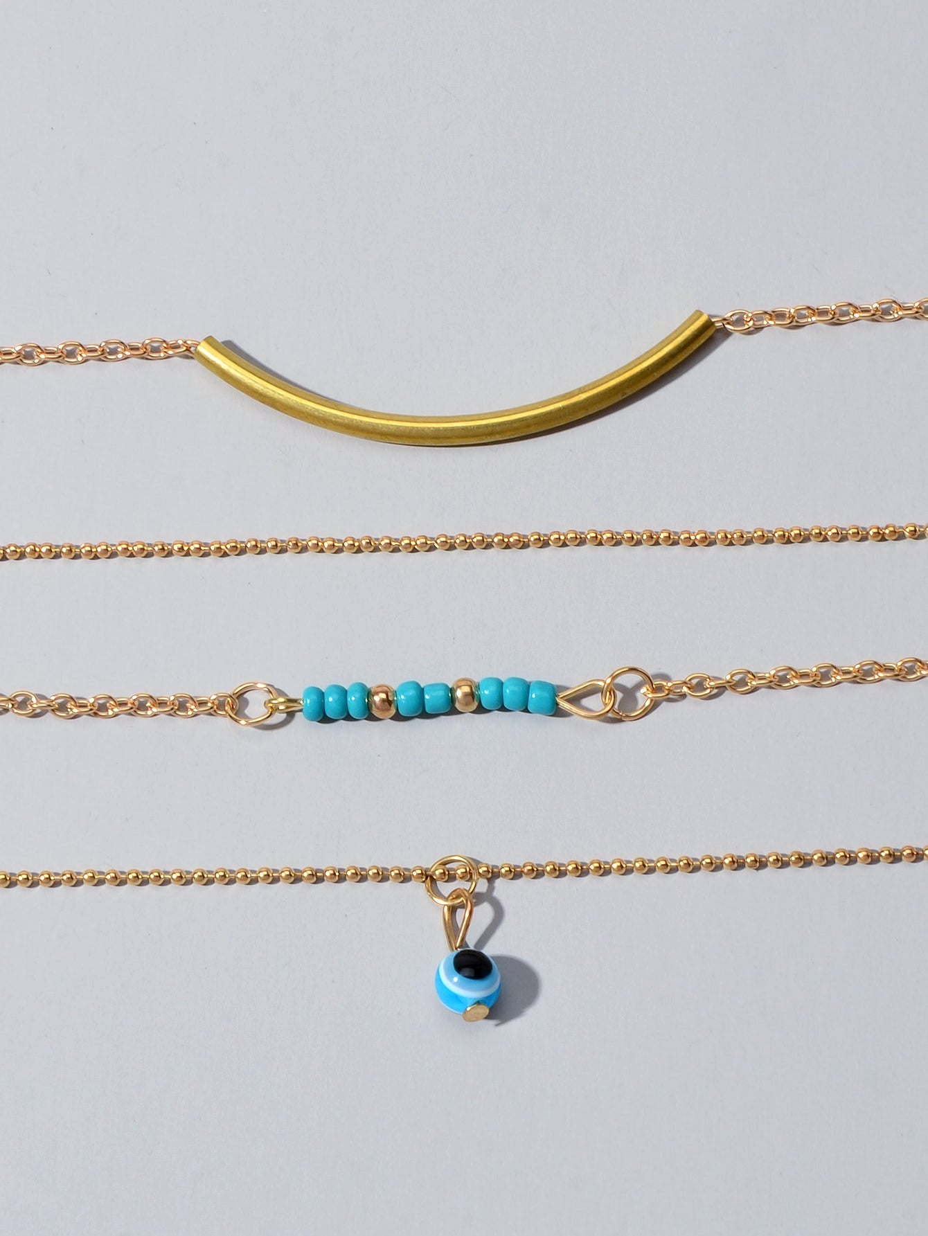 Boho Chic Blue Beads Jewelry Multilayer Gold Chain Round Pendant Ethnic Necklace-4