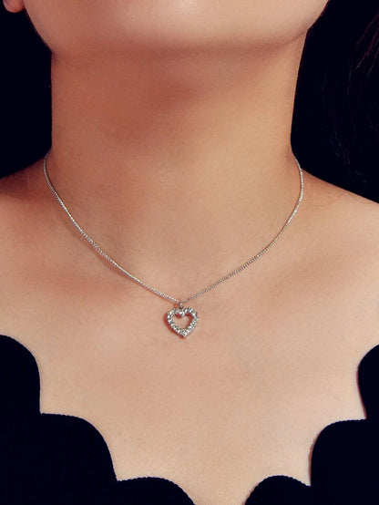 Fashion Jewellery Silver Rhinestone Love Heart Pendant Necklace Accessories Gift-0