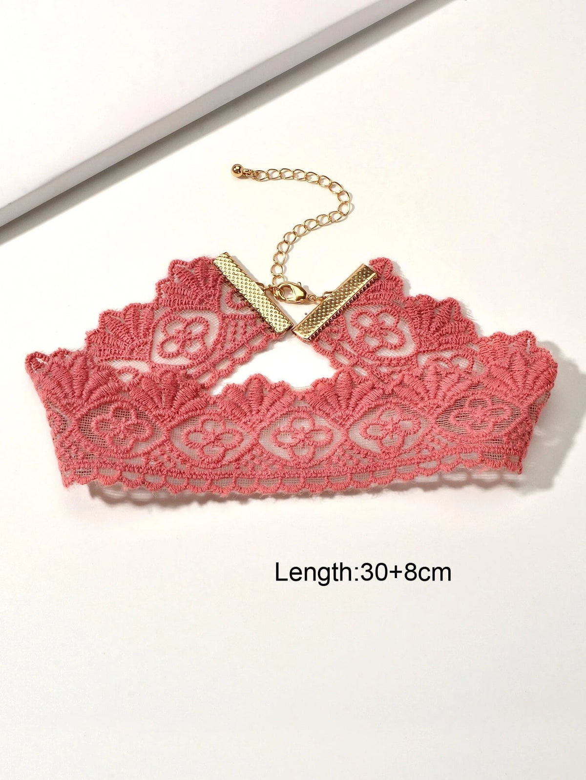 Solid Pink Lace Flower Geometric Pattern Gothic 90s Tattoo Choker Necklace Teens-4