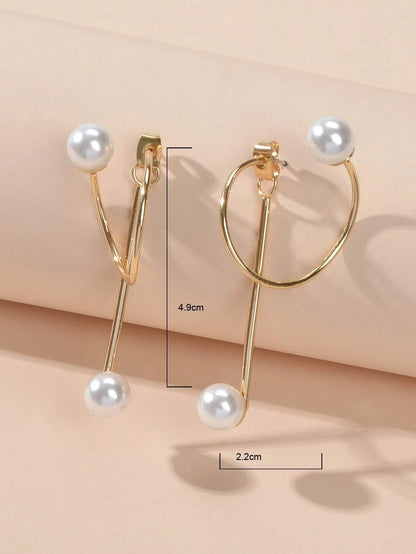 Fashion Jewellery Pearl Gold Circle Stud Curve Stud Earrings Ear Party Teen Gift-4