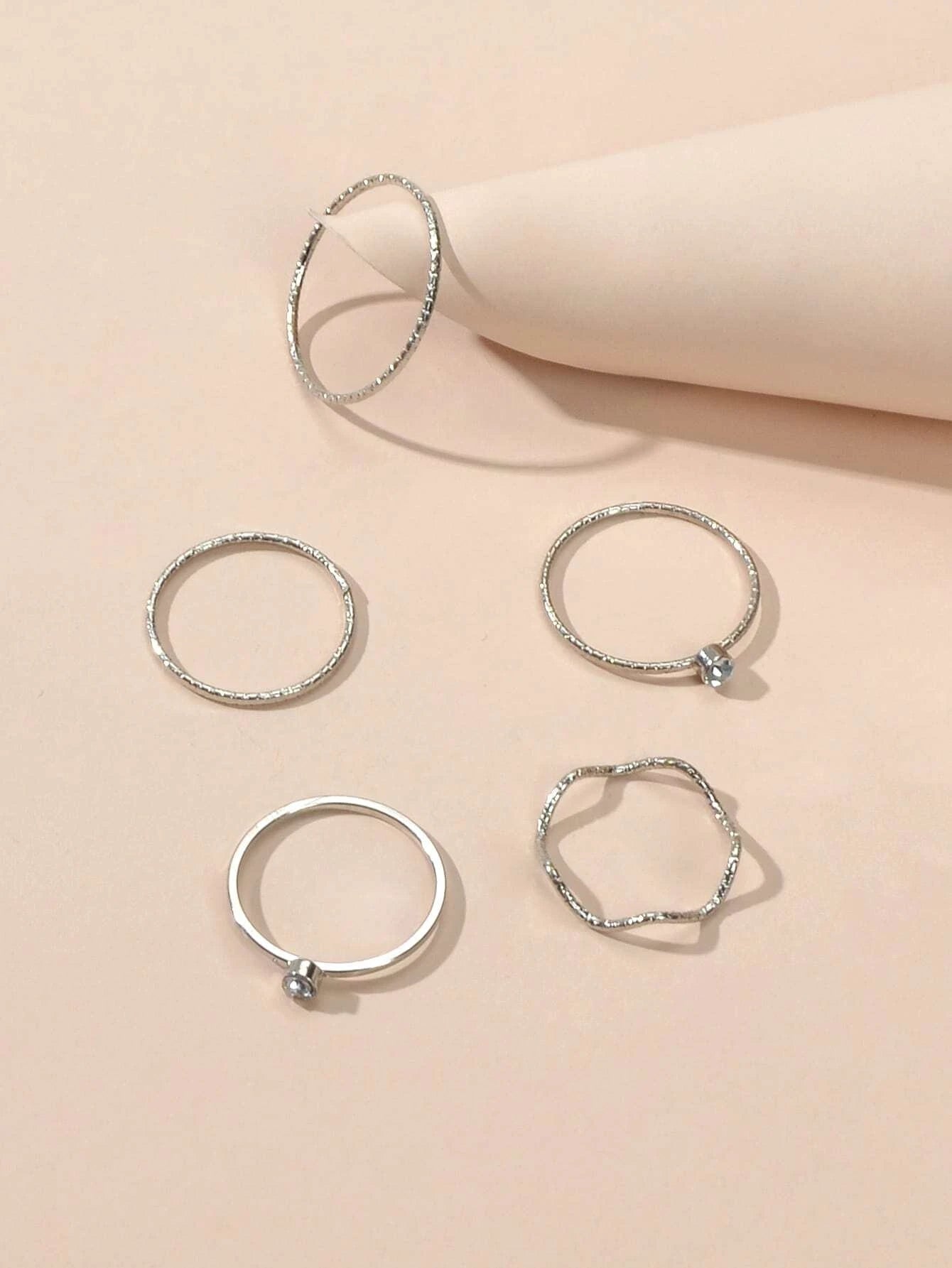 Jewellery Set Silver Double Layer Chain Star Necklace 5 pcs Finger Knuckle Rings-4