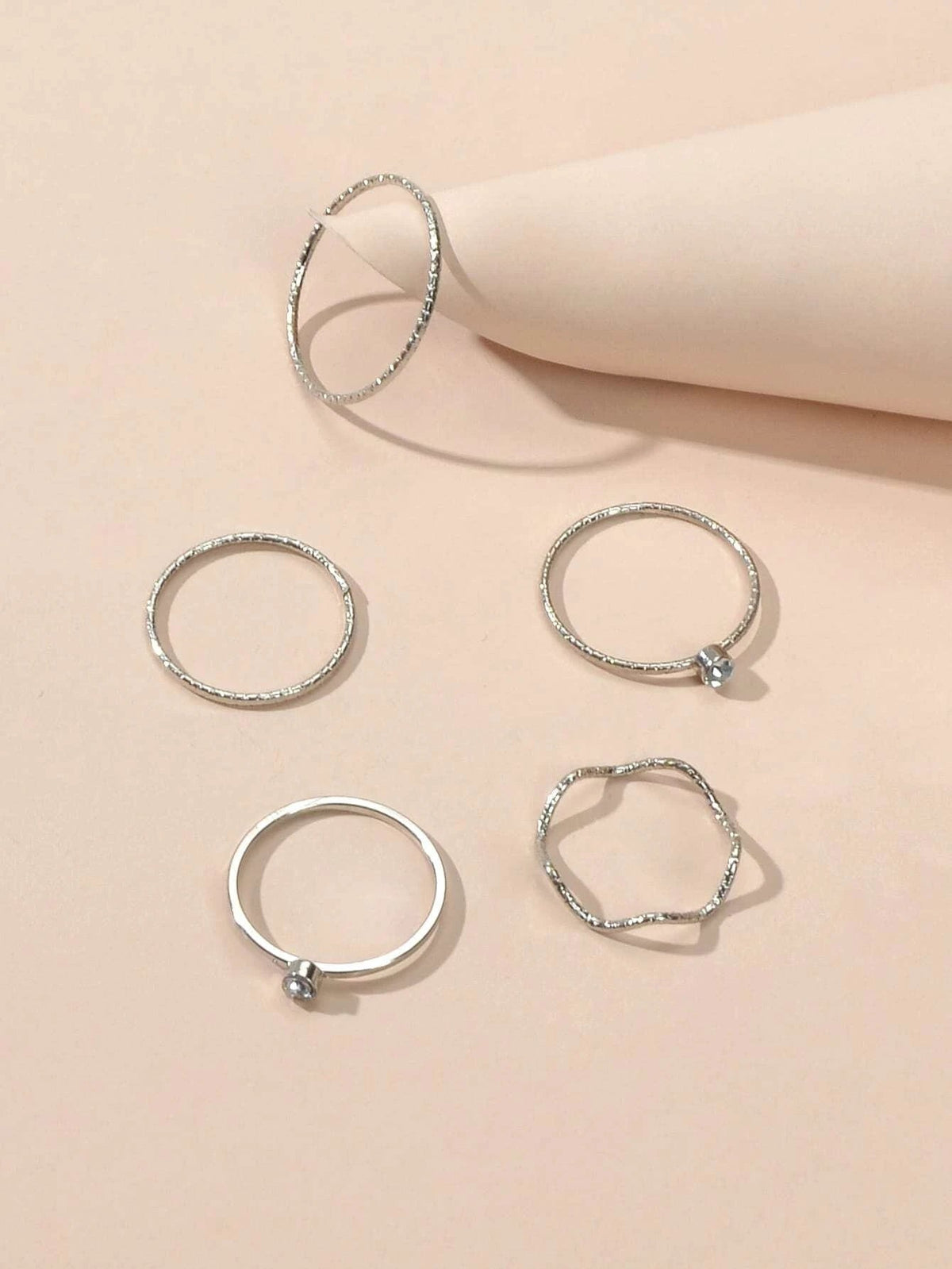 Jewellery Set Silver Double Layer Chain Star Necklace 5 pcs Finger Knuckle Rings-4