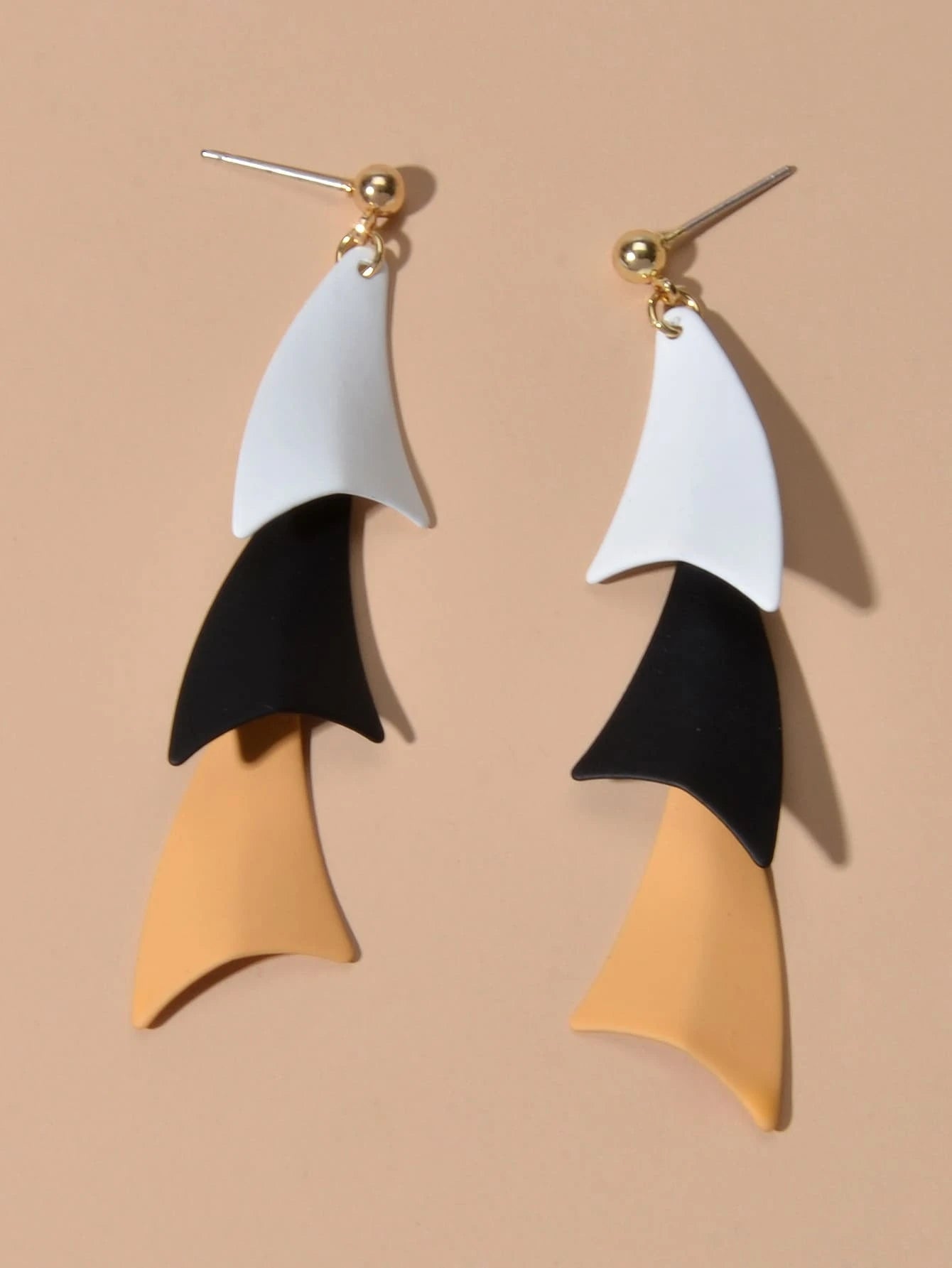 Tiered Black White Orange Geometric Drop Earrings Women Girls Stud Accessories-4