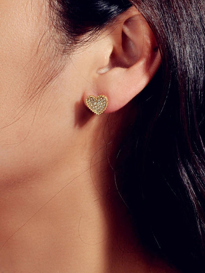 Full Rhinestone Red Enamel Heart Asymmetric Stud Gift Earrings For Women Teens-4