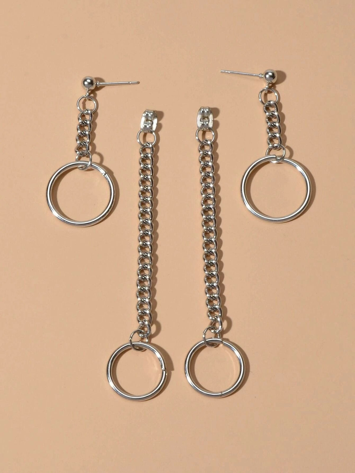 Punk Style Silver Chain Circle Dangle Earrings Ear Jacket Women Teen Accessories-4
