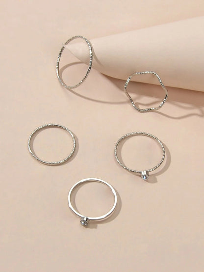 1pc Rhinestone Tennis Bracelet 5pcs Silver Midi Finger Knuckle Rings Set Jewelry-4