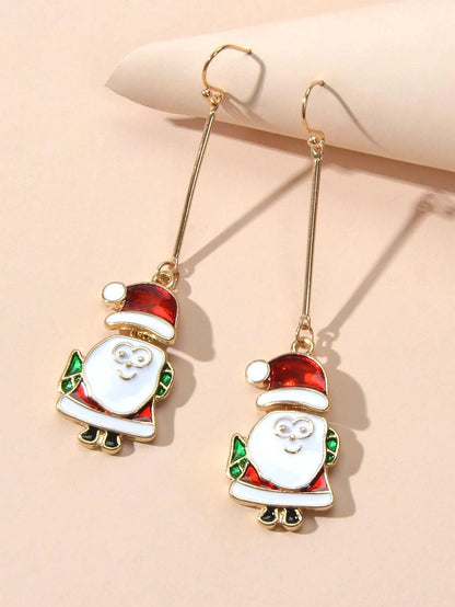 Christmas Jewellery White Enamel Santa Claus Drop Dangle Earrings Festival Gift-4