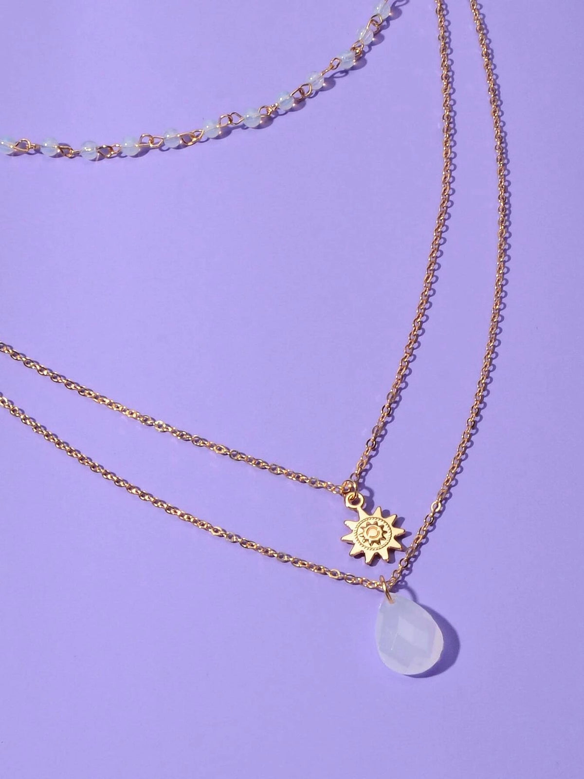 Triple Chain Star Water Drop Beads Necklace Creative Handmade Dainty Jewellery-4