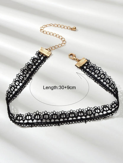 Retro Black Lace Flower Geometric Gothic 90s Tattoo Choker Punk Rock Necklace-4