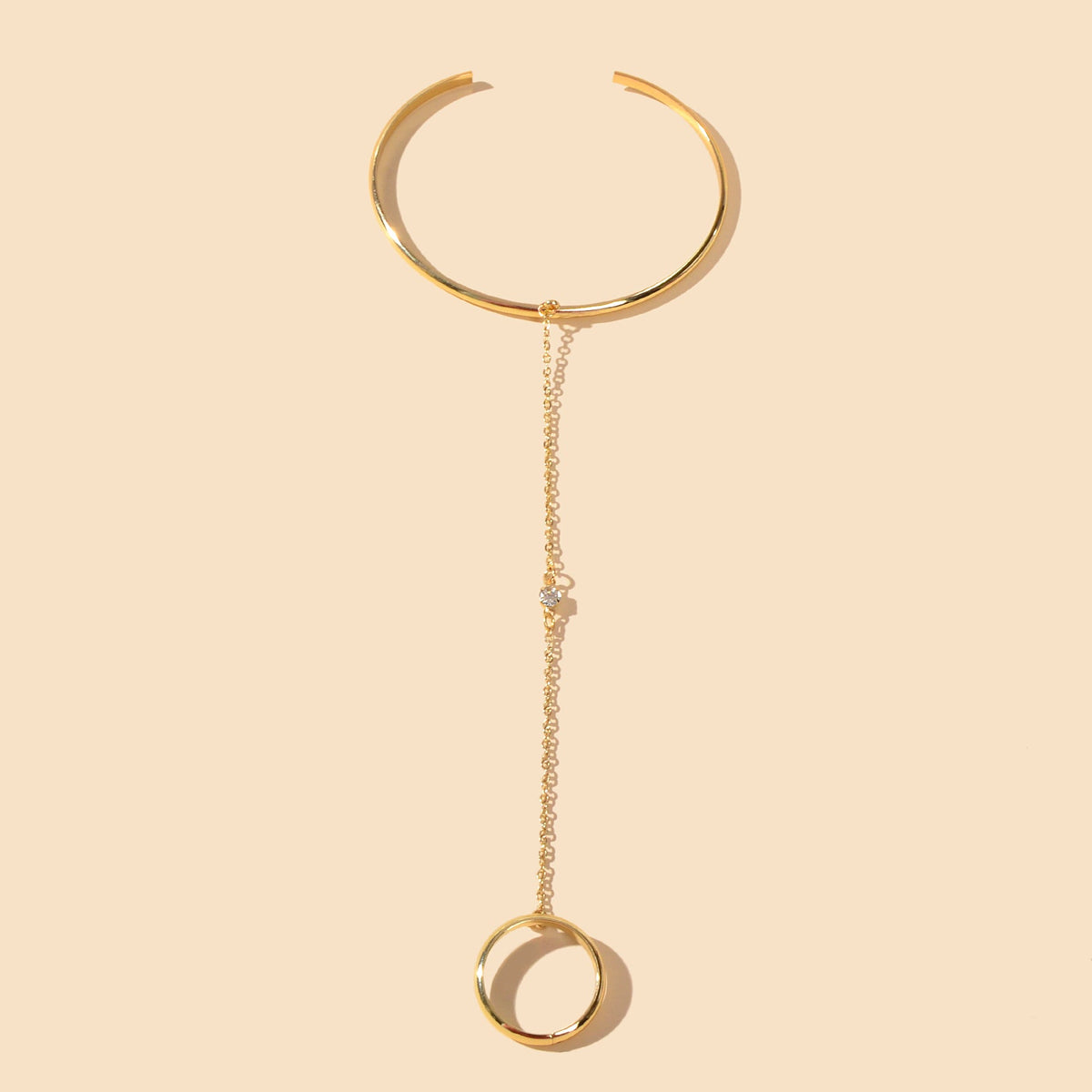 Punk Gold Chain Open Cuff Bangle with Finger Statement Women Slave Bracelets-1