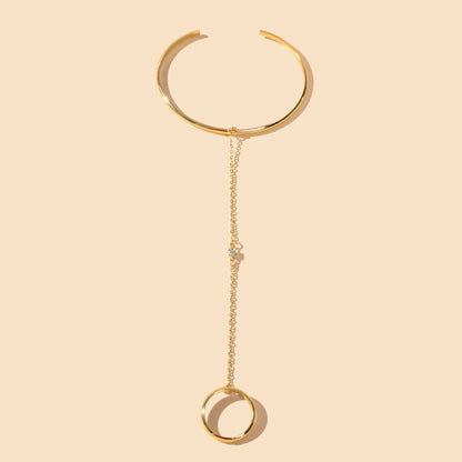 Punk Gold Chain Open Cuff Bangle with Finger Statement Women Slave Bracelets-1
