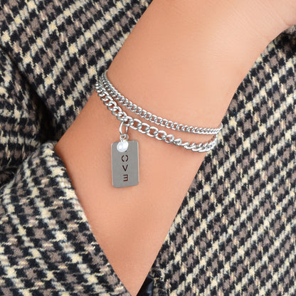 Layered Silver Chain Stainless Steel Rectangle Charm Letter LOVE Bracelet-0